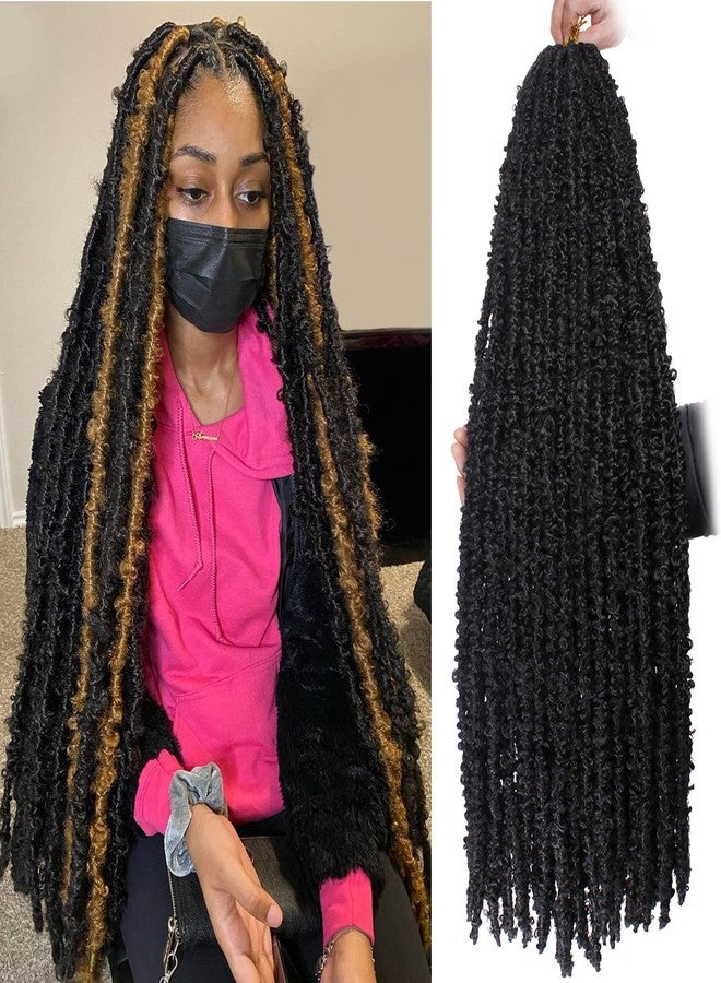 ZRQ 6 Packs Super Long Butterfly Locs Hair 42 Inch Black Distressed Locs Crochet Braids Hair Pre-looped Goddess Locs Hair Extensions Synthetic Handmade Soft Locs For Women 1B# - Image 1
